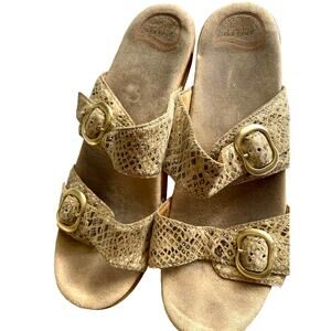 Dansko snake print sandals slides tan leather comfort arch support 10.5-11